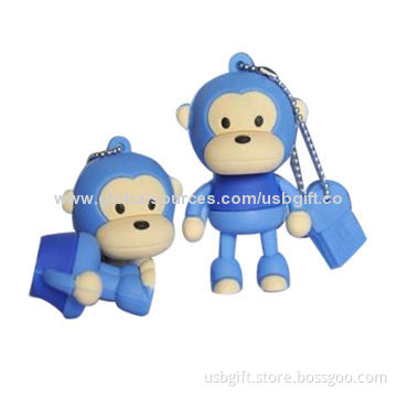 USB Flash Drive, 4GB, PVC Material, Lovely Monkey Shape